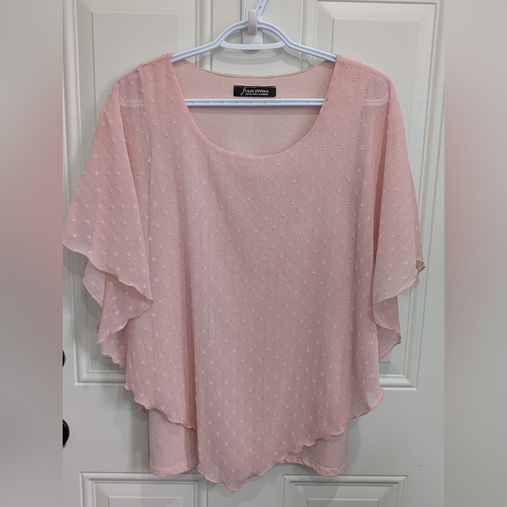 Julia Divina Pink Fluttery Poncho Style Top With Tank  Top Attached